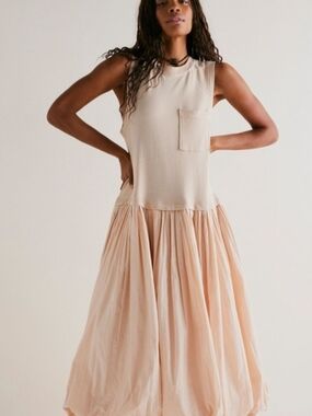 Free People Cream/Peach Bubble Hem Maxi Dress Xsmall